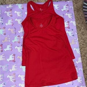 LOT OF 4 - 2 Vibrant Red Kids Tanks & 2 Pairs of Bike Shorts/Gym Shorts